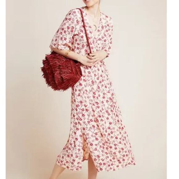 Faithful The Brand x Anthropologie Rivera Pink Floral Midi Wrap Dress Women's 2 - Picture 1 of 13